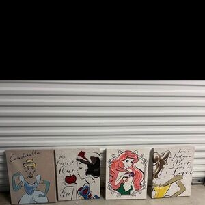 Set of 4 Disney Princess decorative canvases